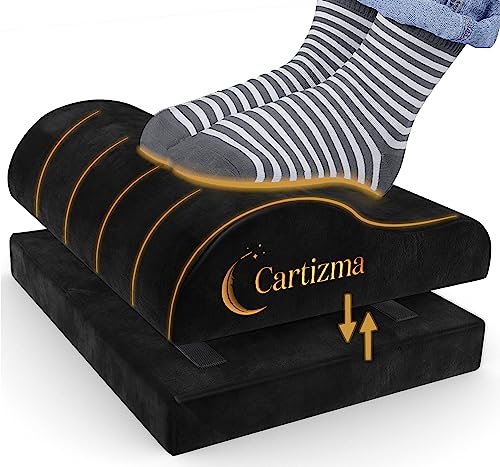 Cartizma Ergonomic Foot Rest for Under Desk at Work - Wavy Shaped for Heel Support, Memory Foam, Anti-Slip, Washable Cover - Office & Gaming Footrest, Back & Leg Pain Relief, Desk Foot Stool (black)