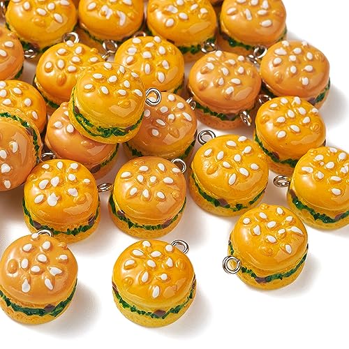 KitBeads 30pcs Resin Hamburger Charms 3D Kawaii Fastfood Imitation Food Cheese Burger Charms for Jewelry Making Bracelets Bulk