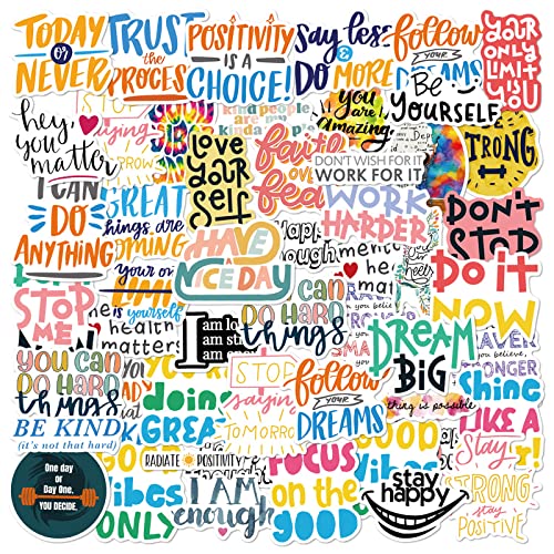 50 Pcs Positive Affirmation Stickers, Inspirational Words for Students Teachers Kids Teens Adults, Motivational Quotes for Water Bottle Scrapbook Laptop