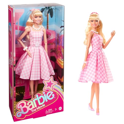 Barbie The Movie Doll, Margot Robbie as Barbie, Collectible Doll Wearing Pink and White Gingham Dress with Daisy Chain Necklace
