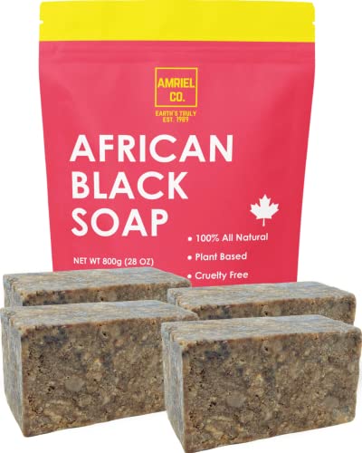 African Black Soap |200g x4| 1.76 LB Value Pack| 100% Natural, Plant-Based, Cruelty-Free | Packed in Canada| By Amriel Co.