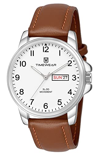 TIMEWEAR Analog New Track Number Dial Day Date Functioning Brown Leather Strap Watch for Men