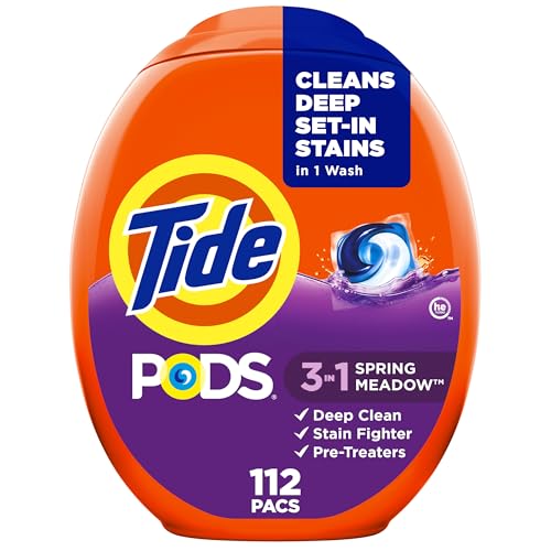 Tide PODS Laundry Detergent Pacs, 3-in-1 Stain Remover, Odor Fighter, Color Protector, 112 Count, HE compatible, Original Scent