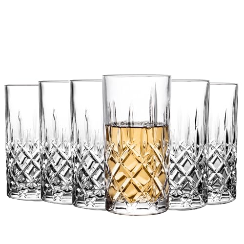 Binsakao Highball Glasses Collins Tall Beverage Set of 6, 423ml Cups Glassware for Drinks, Water, Beer, Soda (Heavy Weight)