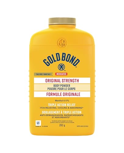 Gold Bond Original Strength Medicated Body Powder, 283g Bottle, Moisture Absorbing, Cooling Powder Offers Temporary Itch Relief and Pain Relief from Minor Burns and Sunburns, Bug Bites and More