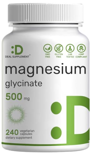 DEAL SUPPLEMENT Magnesium Glycinate 500mg, 240 Veggie Capsules | Chelated for Easy Absorption | Highly Purified Essential Trace Mineral for Muscle, Joint, Heart, & Digestive Health