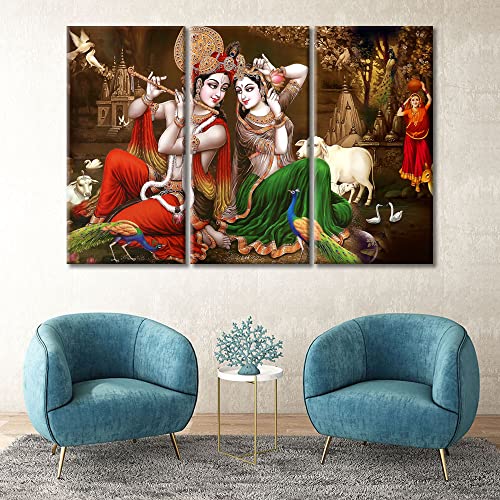 TUMOVO Lord Krishna Wall Poster Radha Krishna Pictures for Living Room Wall Decoration Vintage Home Decor Artwork for Home Walls Framed Art Rints Canvas Wall Art Ready to Hang, 60x40 Inches