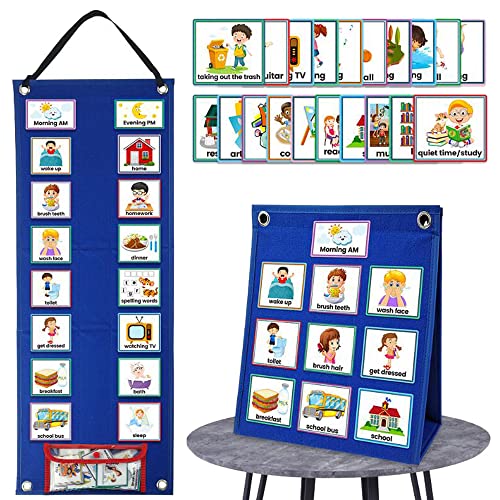 Kids Visual Schedule Calendar Chart 2 in 1 Autism Daily Routine with 70 Cards Autism Learning Materials Behavioral Tool Wall Planner Multiple Planner Home School Chores Outings Home