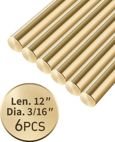 Brass Rods 3/16 x 12, 6Pcs, Knife Handle Material, Rod for Crafts, Solid Brass Round Stock, Knife Pins, Rivet Dowel for Knifemaking Handles Scales, for Hardware, Novelty, DIY, Hobby, Model Car