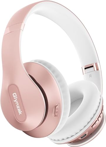 Glynzak Wireless Bluetooth Headphones Over Ear 65H Playtime HiFi Stereo Headset with Microphone and 6EQ Modes Foldable Bluetooth V5.3 Headphones for Desktop Computer Laptop Rose Gold