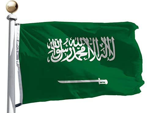 Saudi Arabia Flag 3x5 Ft Outdoor Large, Moderate-Outdoor 100D Polyester,Canvas Header and Double Stitched - Kingdom of Saudi Arabia Flags Banner House Decoration Yard Gift
