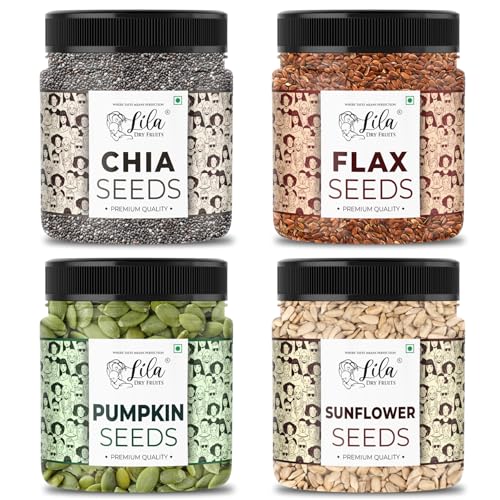 LILA DRY FRUITS 4 Superseed Combo (Chia, Pumpkin, Sunflower & Flax) 250gms each (1kg total) Jar Pack | Immunity combo for Weight Management | Mix Seeds for Eating | Diet Snacks | Superfood