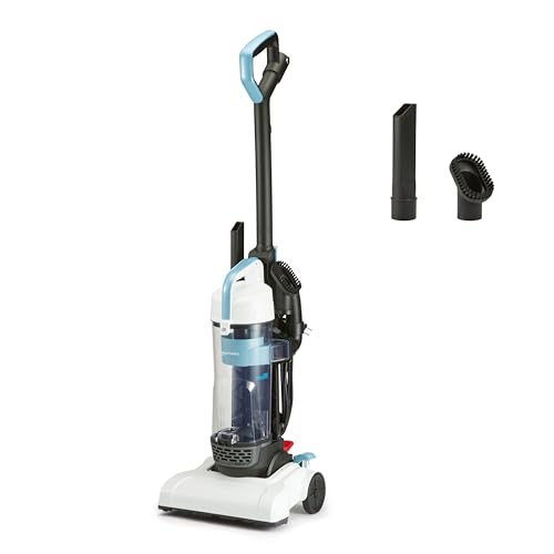Amazon Basics Upright Bagless Vacuum Cleaner for Carpet and Hard Floors, With Crevice and Upholstery Tools, Detachable Handle, Lightweight (8.4 lbs), 1.7L Dust Cup, 720W, 18ft Cord, Black/White