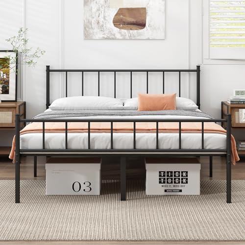 DIIYIV Queen Bed Frame-Classic Metal Platform Bed Frame,Mattress Foundation with Steel Slat Support,Under Foundation Storage,No Box Spring Needed, Easy Assembly, Queen Size