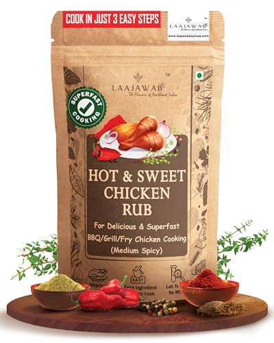 Laajawab Hot & Sweet Barbeque Marinade Rub For Superfast & Delicious Bbq, Grill Chicken Preparation | Natural Spices, Get Tender & Juicy Chicken In 10 Mins, 130 gram