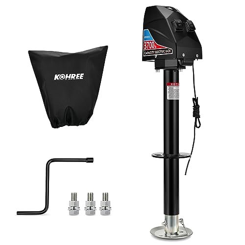 Kohree Electric Trailer Jack 3700lbs, Heavy Duty RV Electric Power Tongue Jack Max 4000lbs for Travel Trailer A-Frame Camper, with Manual Crank Handle & Weatherproof Cover, 22" Lift, 12V DC Black