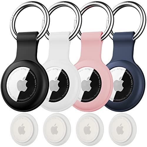 Citymore 4 Pack IPX8 Waterproof for AirTag Keychain，with Soft Silicone AirTags Holder Case Key Ring, Compatible with Apple AirTag for Luggage,Keys, Dog Collar etc