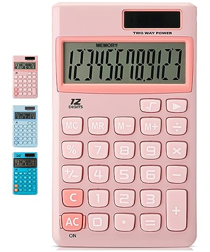 Mr. Pen- Standard Function Calculator, 12 Digits, Small Calculator, Light Pink Solar Calculator, Pocket Calculator, Simple Calculator, Basic Office Calculators, Solar Handheld Calculator