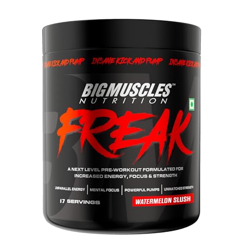 Bigmuscles Nutrition Freak Pre-Workout Powder[17 Servings, Watermelon Slush] | Increased Energy, Strength, Mental Focus & Powerfull Pumps,1 count