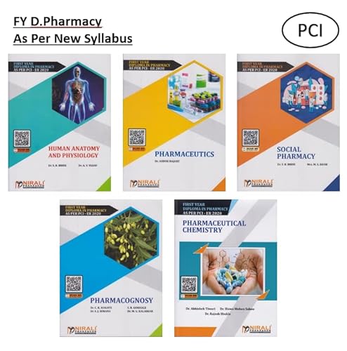 Set Of 5 Books For 1st Year D.pharmacy As Per New PCI Syllabus [Human Anatomy &Physiology, Pharmaceutics, Social pharmacy, Pharmacognosy, Pharmaceutical Chemistry]