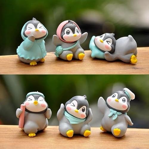 SATYAM KRAFT 1 Set (Pack of 6) Cute Penguin Miniature Figurines | Adorable Showpiece for Home, Bedroom, Office, Table, Car Dashboard | Gift & Festive Décor (Multicolor)