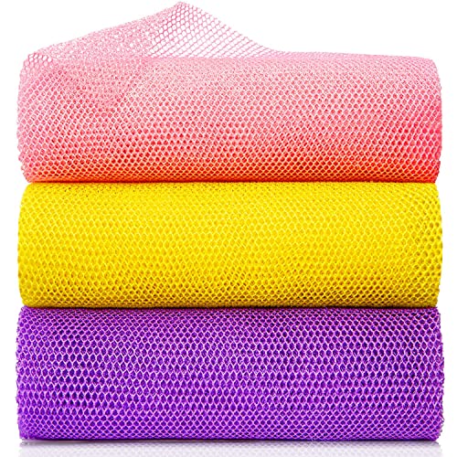 GIGULES, 3 Pieces African Net Bath Sponge African Exfoliating African Scrubbing Long Net Rag African Wash Net Shower Body Scrubber, Yellow Pink Purple