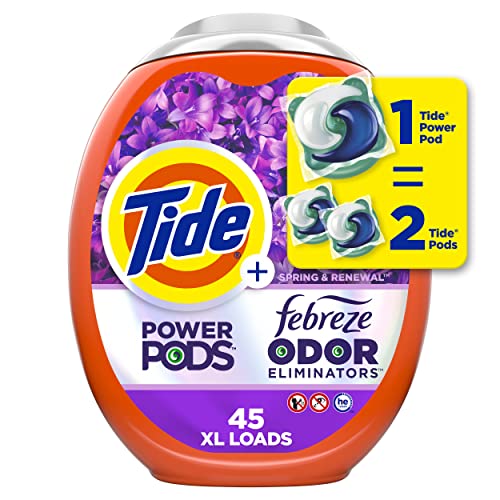 Tide Power Pods Laundry Detergent Pacs with Febreze Freshness with Odor Eliminators, Spring & Renewal Scent, 45 Count