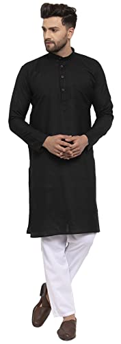 Maple Clothing Men's Kurta Pyjama Cotton Indian Ethnic Wear (Black, L)