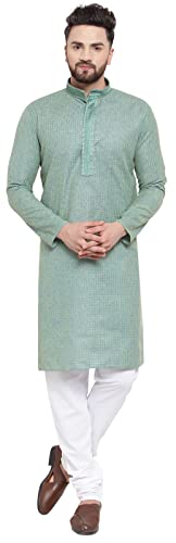 Maple Clothing Cotton Kurta Pajama Indian Festival Kurta Pajama Men (Green, XXL)