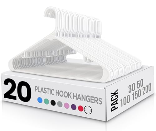 Utopia Home Plastic Hangers 20 Pack - Clothes Hanger with Hooks - Durable & Space Saving (White)