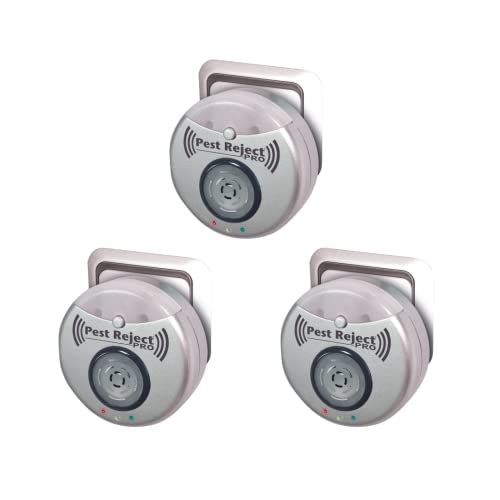 Pest Reject Pro - Lot de 3 - VENTEO - Répulsif nuisibles Repulse Power - Ultrasons et électromagnétisme - Couleur Gris - Couverture de Votre Maison de 200m² - Veilleuse intégrée