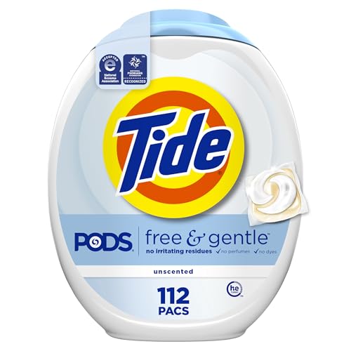 Tide PODS Free & Gentle Laundry Detergent Soap Pacs, 112 Count, Tide PODS Laundry Detergent