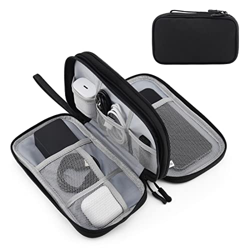 Portable Electronics Travel Organizer with Double Layer Design, Waterproof Electronic Organizer to Hold USB Flash Drive, Cords, Chargers, Phones, Earphones, Power Banks, Mouse, and SD Card Black