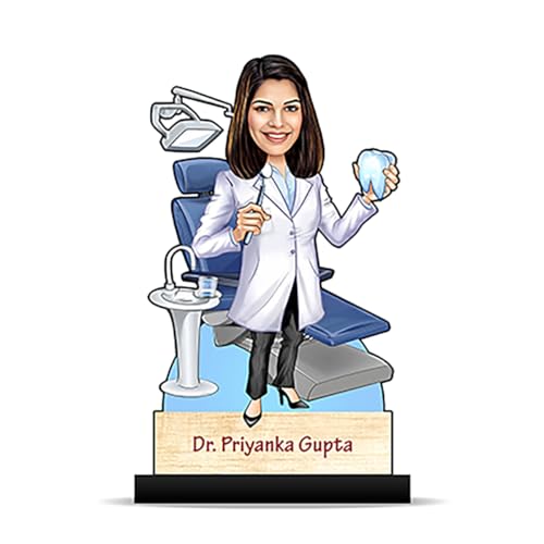 Foto Factory Gifts® Personalized Caricature Gifts for Lady Dentist Doctor (wooden_8 inch x 5 inch) CA0234