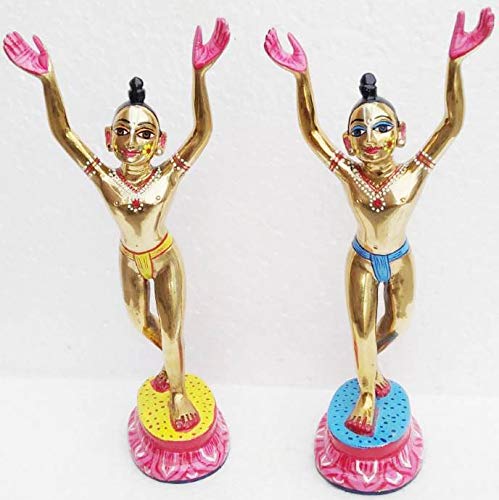 Aashita Creations Astadhatu Made Shri Nitai Gaur Idol/Nitai Gaur Brass Idol/Chaitanya & Nityanand Mahaprabhu Messing Idol - Farbe (12 cm)