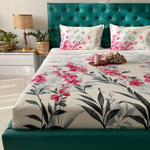 Urban Space 100% Cotton Bedsheet for Double Bed, Serene 200 TC Bedsheet Double Size Bed Cotton with 2 Pillow Cover (88 x 100 inches, Majestic Pink)