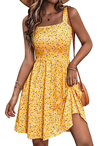 HUHOT Casual Sun Dresses for Women Summer Dresses Beach Vacation Clothes Flowy Sundress with Pockets Resort Wear Spring Dresses for Women 2025 Easter Boho Homecoming Graduation Floral Cute Dresses