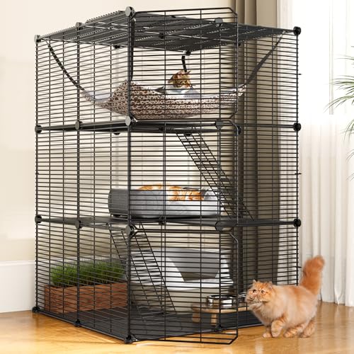 YITAHOME Cat Cage Indoor Cat Enclosures DIY Cat Playpen Metal Kennel with Extra Large Hammock for 1-2 Cats, Ferret, Chinchilla, Rabbit, Small Animals