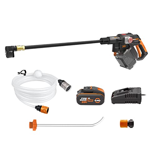 WORX Nitro HydroShot WG633E 20V High-Flow Cordless Portable Pressure Cleaner Power Washer with Brushless Motor Up to 56 Bar Pressure, IPX7 Waterproof Battery, Charger, Multi-Spray Nozzle & Accessories