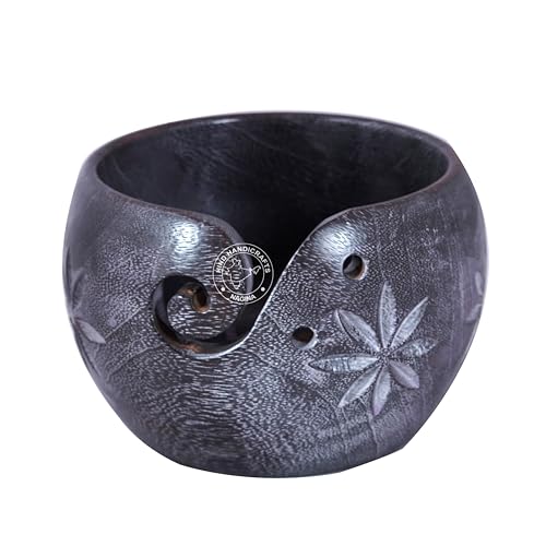 Hind Handicrafts Premium Wooden Yarn Bowl – Handmade Indian Rosewood Yarn Holder for Knitting & Crochet – Portable & Sustainable Gift for Craft Lovers (6" x 6" x 4", Purple)