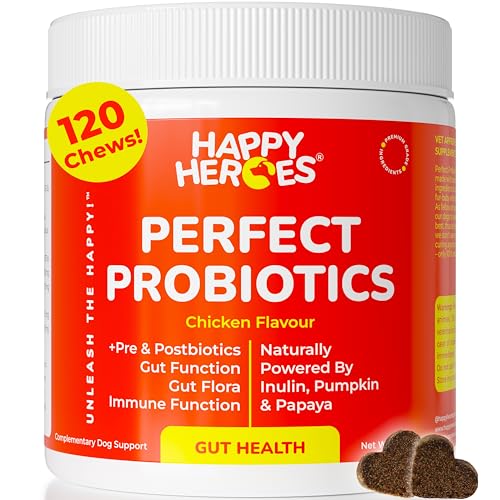 Happy Heroes - Perfect Probiotics for Dogs, 100% Natural Supplement, Probiotics for Gut Health, Immune Boost, Itch Relief, Yeast Support, Digestive Care, Healthy Ears, Skin & Coat, 120 Soft Chews