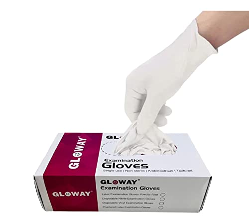 Gloway Latex Disposable Medical Examination Hand Gloves | Comfortable, Durable, Non-Sterile, Ambidextrous, Single-Use | Ideal for Clinics, Hospitals, and Labs - White_Pack of 100 (Large)
