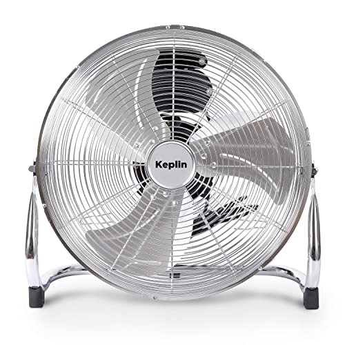 KEPLIN 16" Heavy Duty Chrome Floor Fan with 3 Speeds, Adjustable Head, Standing Metal Pedestal with Powerful Circulation, Room Fan Ideal for Indoor & Outdoor use Home, Gym, Office, Garage