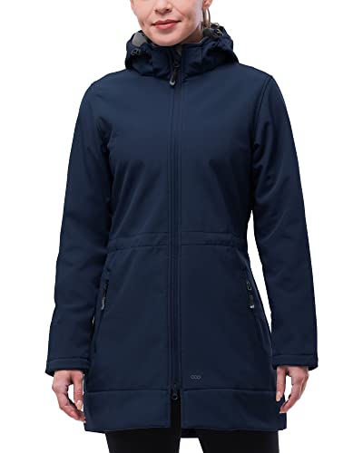 33,000ft Women's Waterproof Softshell Long Rain Jacket with Hood Fleece Lined Windproof Windbreaker