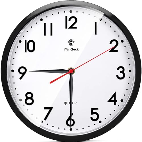 G.CATACC Wall Clock 10 Inch Silent Battery Operated, Non Ticking Round Modern Wall Clock for Kitchen, Living Room, Bedroom, Office, Classroom - Black