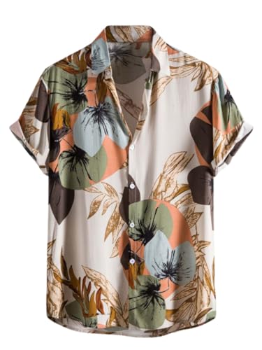 Leriya Fashion Shirts for Men || Rayon Tropical Leaf Printed & Preppy Short Sleeves || Cool Shirts for Men || Shirts for Men Regular Fit || Summer Wear Shirts for Men (LF-MS-6063-M-Off-White)