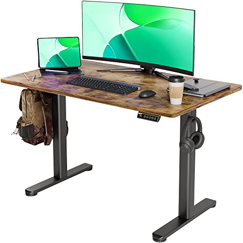 Claiks Electric Standing Desk, Adjustable Height Stand up Desk, 24x48 Inches Sit Stand Home Office Desk with Splice Board, Black Frame/Rustic Brown Top