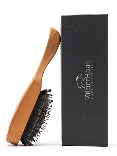 ZilberHaar - Major Hair & Beard Brush for Thick Hair - Boar Bristles, Pearwood, Cushion & Nylon Pins - Detangling & Styling - Made in Europe