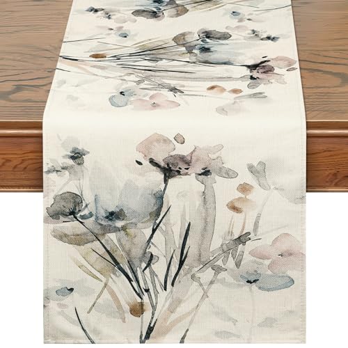 Betylifoy Floral Table Runner, Spring Summer Watercolor Flowers Table Runner Rustic Table Runners for Kitchen Dining Table Spring Decoration for Coffee Table Decor(13x71inch)