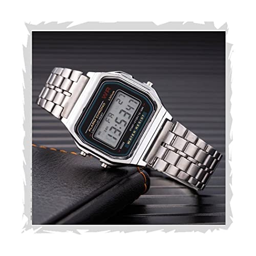 Acnos® Premium Brand Digital Silver Vintage Square Dial Unisex Wrist Stainless Steel Watch for Men Women Pack of 1 (WR-Silver)